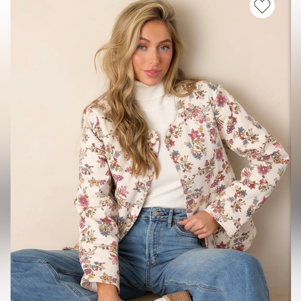 Ivory Floral Crew Neck Jacket small